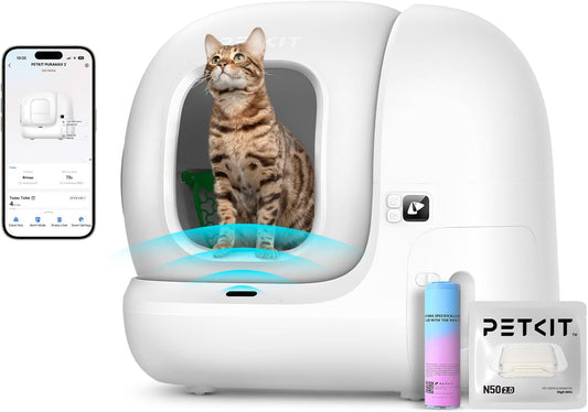 PETKIT PuraMax 2 Automatic Self-Cleaning Cat Litter Box, App Control Scoop-Free Litter Box with Safety Sensors, Odor Free & Anti-Leakage Basic Bundle Includes Trash Bags,2.4G WiFi & Low Entrance