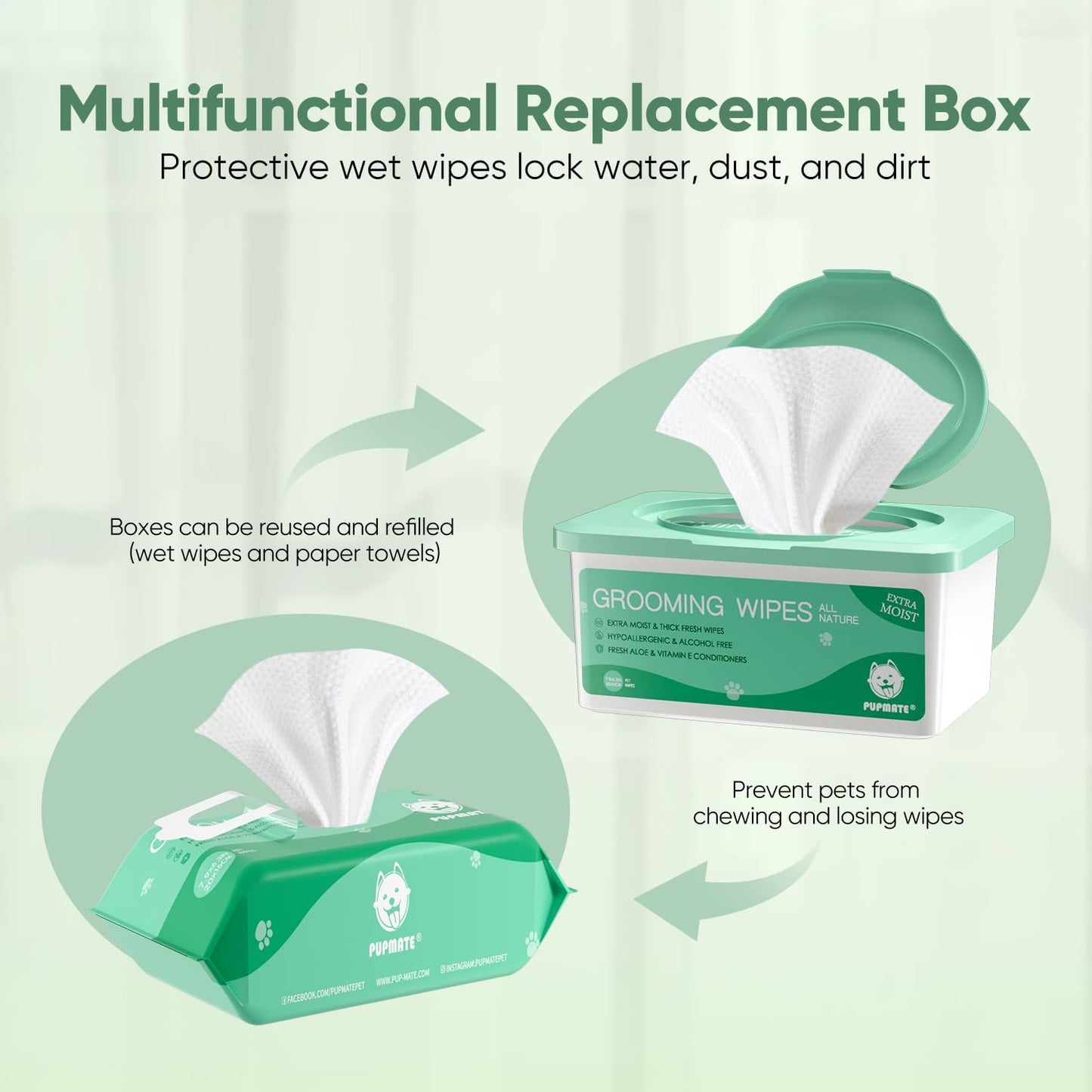 Pet Wipes for Dogs & Cats, Extra Moist & Thick Grooming Puppy Wipes with 100 Fresh Counts, Aloe Vera/Nature