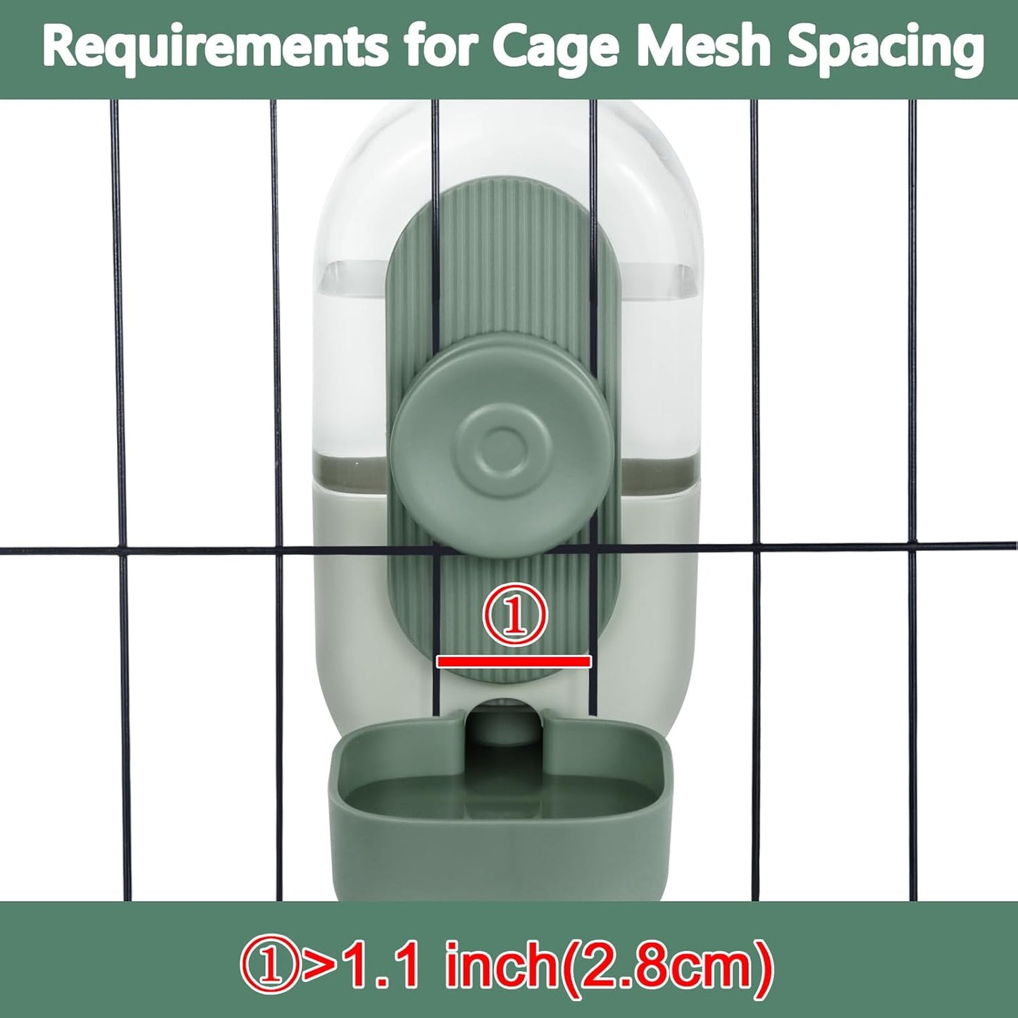 28oz Hanging Automatic Water Dispenser，Rabbit Water Bottle,Bunny Guinea Pig Ferret Water Bowl for Cage,Suitable for Small Animal Puppies(Cage Grid Spacing Over 1.2'') (Green)