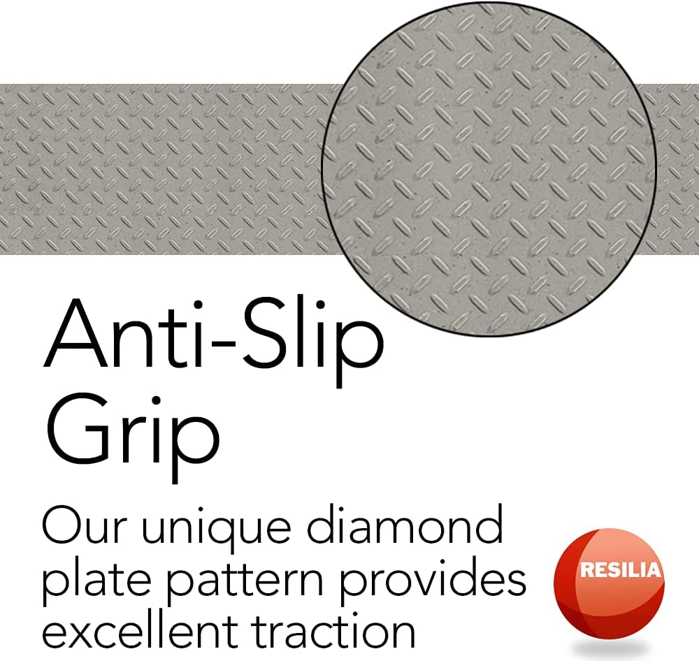 RESILIA Heavy Duty Garage Floor Runner & Protector Mat - Slip Resistant Diamond Plate PVC Mats - Water, Spill, & Stain Resistant, Sandstone (4 feet x 8 feet), Made in The USA