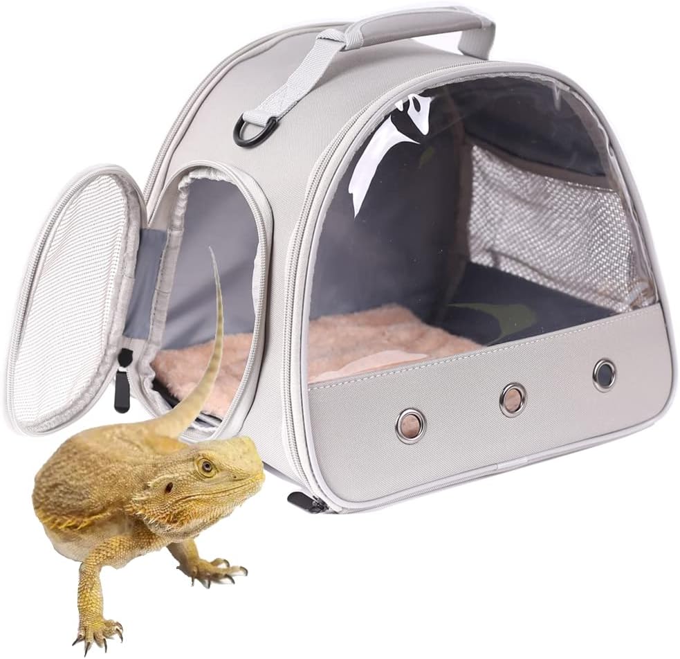 Bearded Dragon Carrier,Lizards Carrier, Small Animal Travel Carrier for Hedgehog Rat Parrot Bird Guinea Pig, Portable Guinea Pig Travel Carrier for 2(Grey)