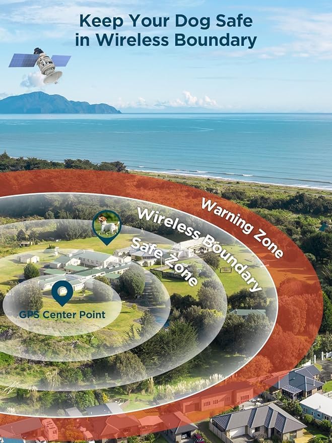 Wireless Dog Fence System, GPS Wireless Dog Collar with 3 Correction Mode, Pet Containment System with AI Smart Signal, Electric Dog Fence Collar for Outdoor Use