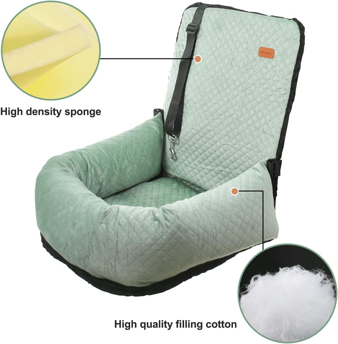 Dog Car Seat for Small Medium Dogs Up to 40lbs, Detachable Washable Soft Pet Booster Travel Bed for Front & Green Seat with Safety Leash Belt
