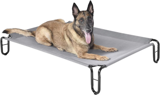 pettycare Elevated Outdoor Dog Bed - Raised Dog Bed for Large Dogs, Waterproof Dog Cot Bed Easy to Assemble, Cooling Elevated Dog Bed with Breathable Teslin Mesh, Durable, Non Slip, Up to 65 lbs,Grey