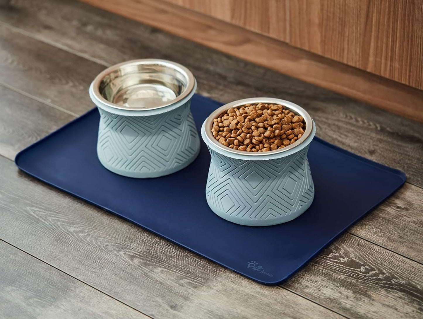 Silicone Dog Mat for Water Bowl and Food Dish, Pet Mat for Floors, Waterproof Dog Food Tray (Dark Blue)