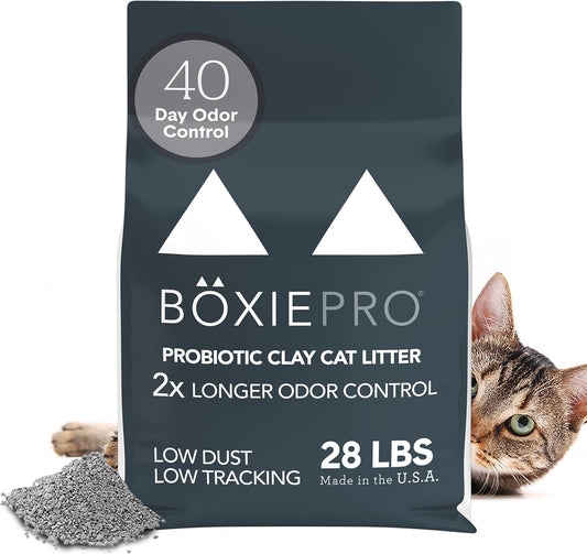 Boxie Probiotic Cat Litter, 40 Day Odor Control, Clumping Clay Kitty Litter, Odor Eliminating Probiotics, Dust-Free, No Fragrances No Fillers, 28 lb