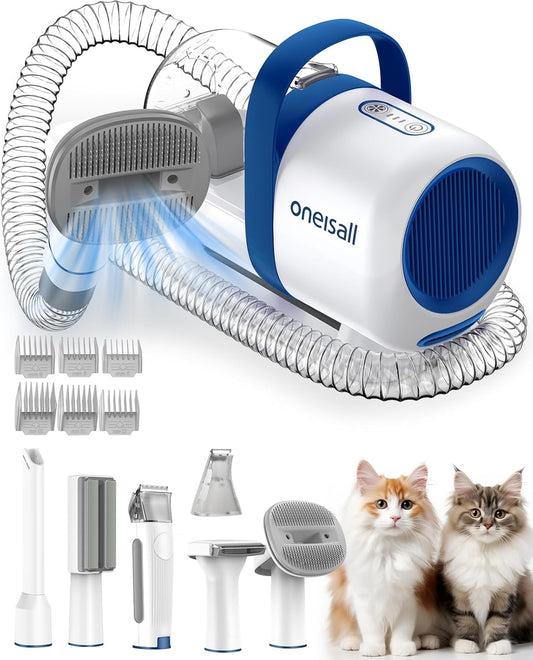 oneisall Cat Vacuum Groomer Quiet, Pet Vacuum Grooming Kit with Clipper Paw Trimmer & Brush, 1.5L Large Dust Cup Pet Vacuum for Shedding, Trimming & Home Cleaning
