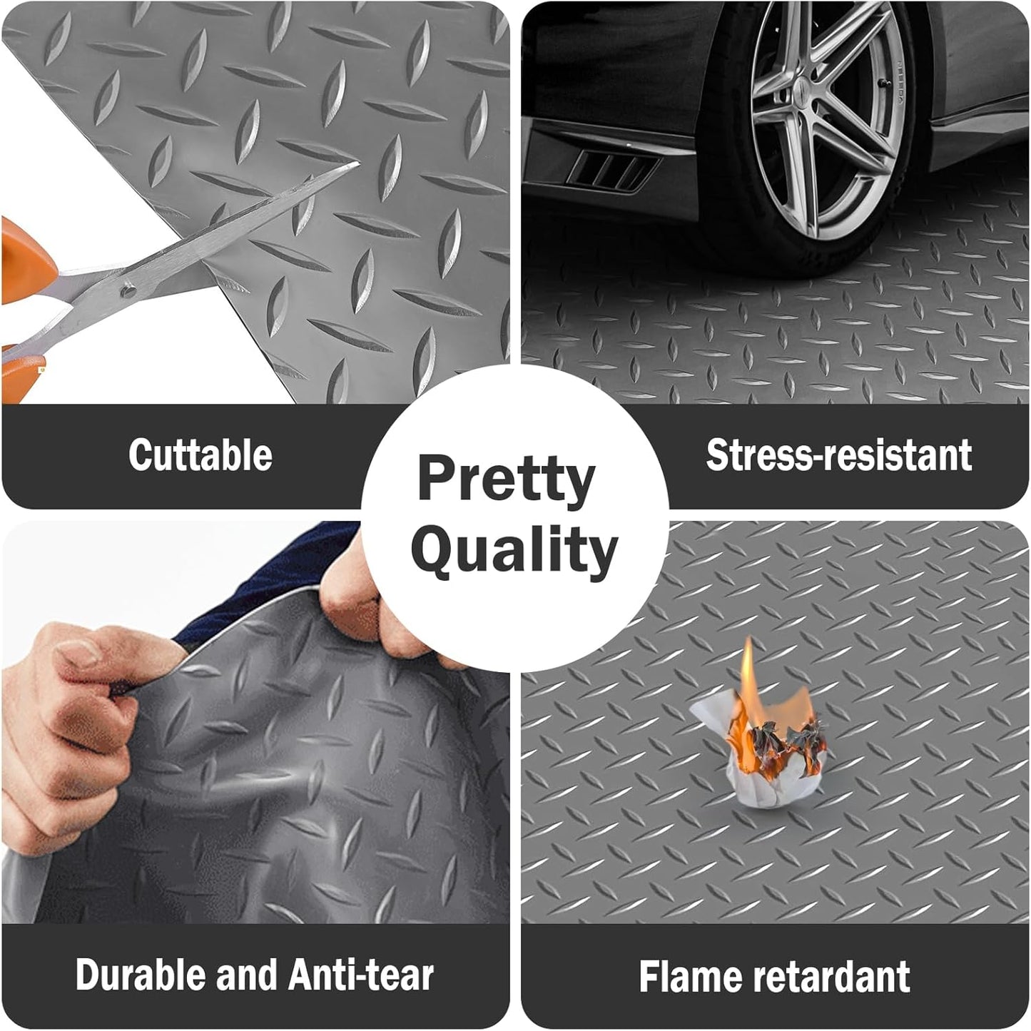 Nisorpa Garage Floor Rubber Mat,4Ft x 8.2Ft Rubber Flooring Rolls,1/8 Inch Thick Heavy Duty Diamond Plate Rubber Garage Floor Covering Waterproof Park