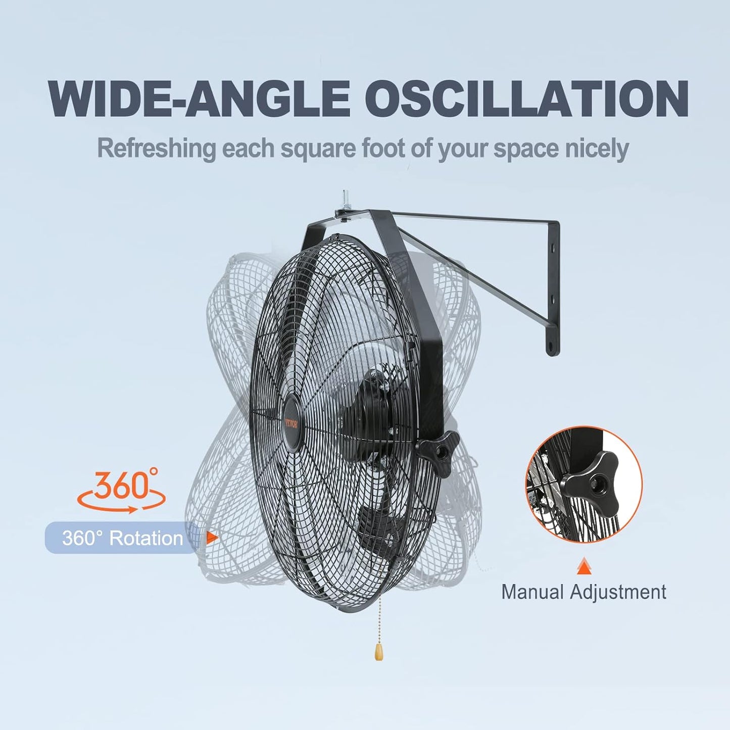 VEVOR 18 Inch Wall Mount Fan, 3-speed IP44 Waterproof, Max. 4150 CFM Wall Mounted Fan for Outdoor, Commercial, Residential, Greenhouse, Workshop, Patio, Black, ETL Listed