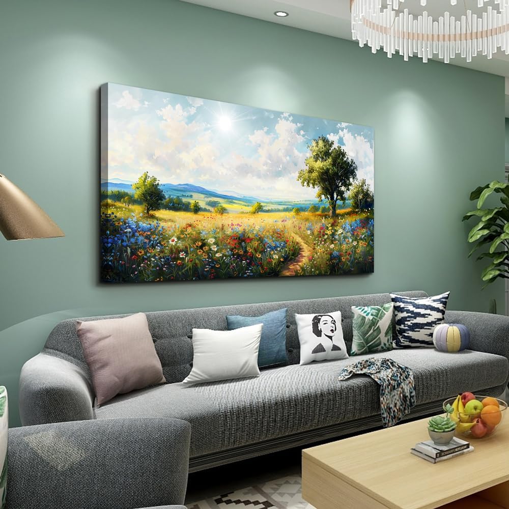 hyidecorart Nature Field Scenery Abstract Painting Framed Wall Art For Living Room Bedroom Wall Decor Pictures Artworks Modern Wall Decorations For Office Canvas Prints Home Art Decor Ready To Hang