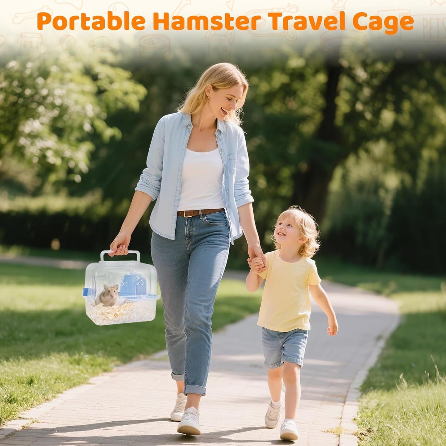 Portable Hamster Travel Carrier Cage,Outdoor Small Pets Breathable Cage,Multifunctional Guinea Pig Carrier with Water Bottles, Running Wheels, Ladders, Dodge Houses and Feeders (Orange, Style B)