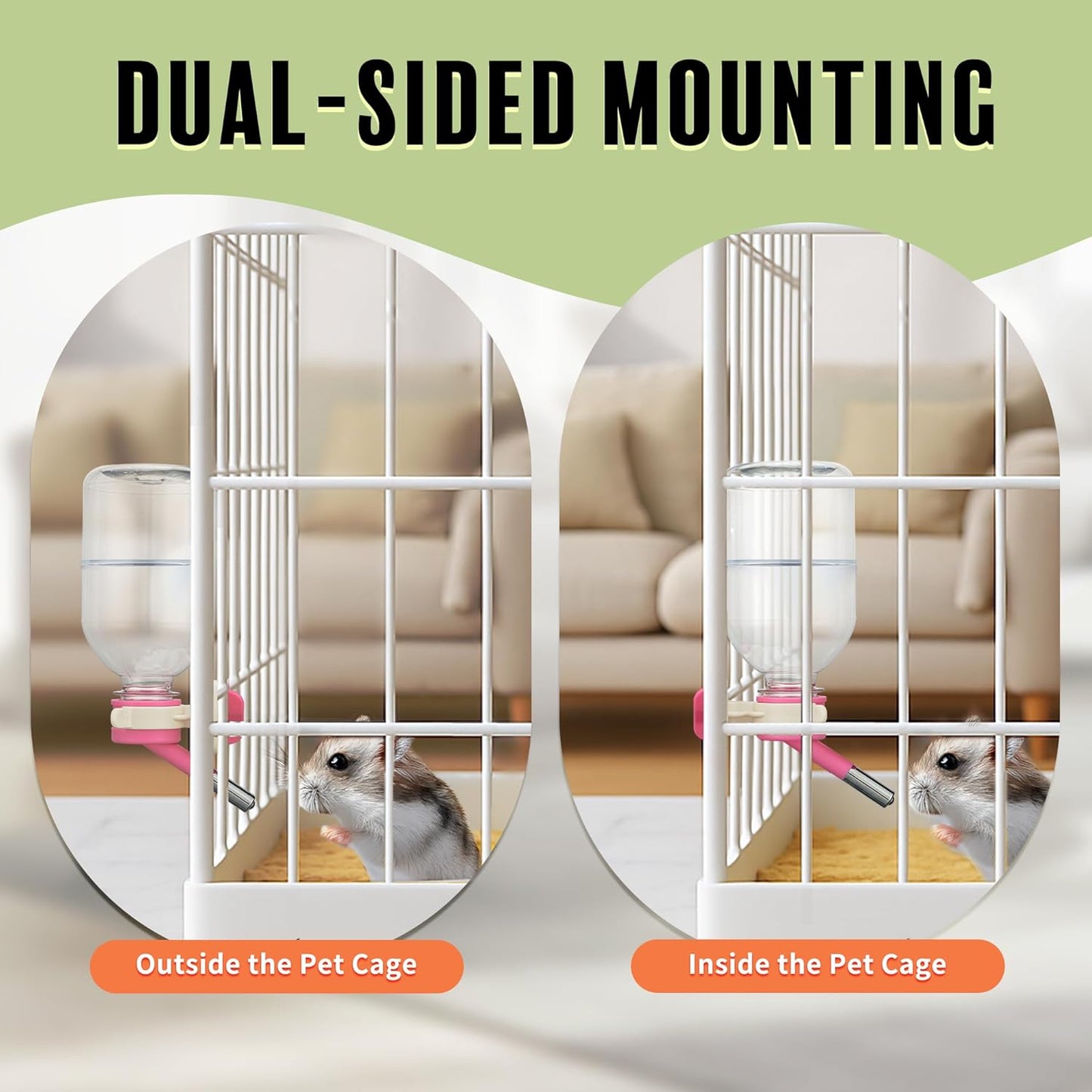 Choco Nose Patented Mini No-Drip Water Bottle/Feeder for Hamsters/Hedgehogs/Gliders/Rats/Mice/Other Small Pets and Animals - for Cages, Crates or Wall Mount. 10.2oz. Nozzle 10mm, Pink (C125)