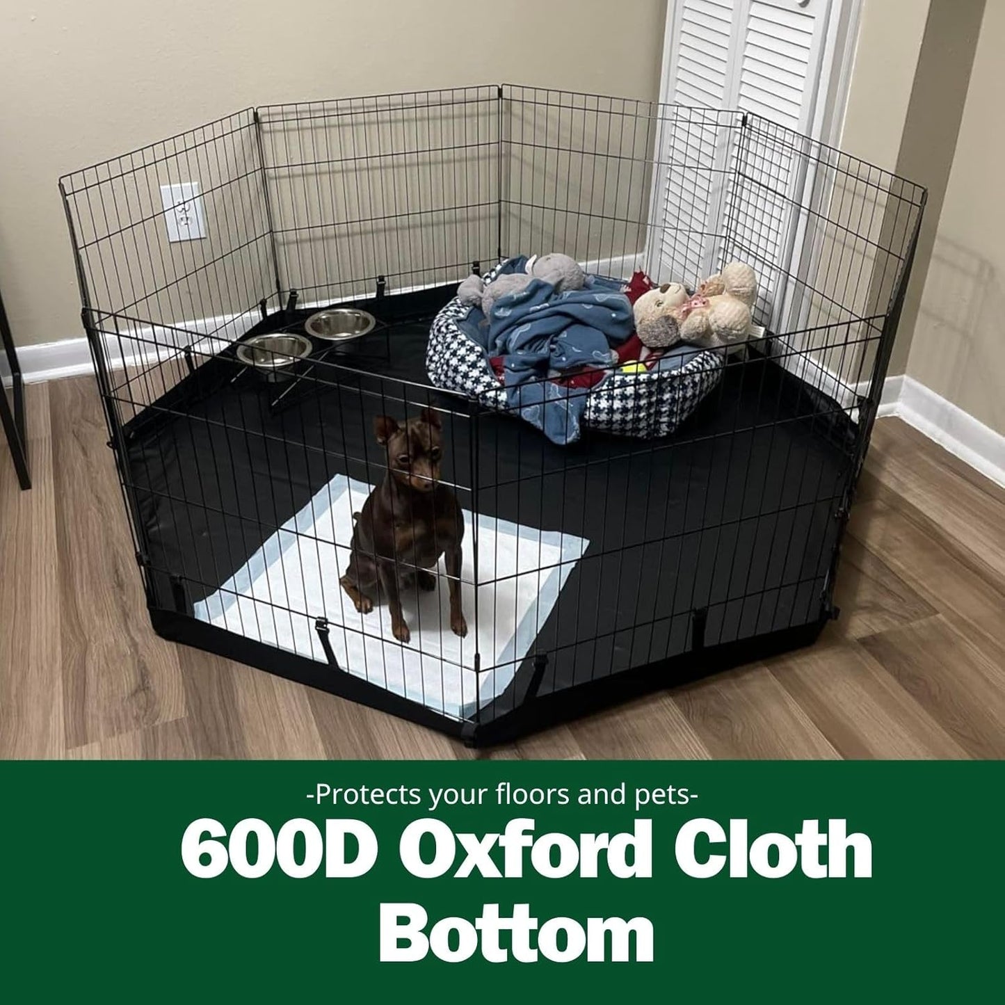 PJYuCien Dog Playpen, 8 Panels 30’’H Dog Pens Indoor with Bottom Pad, Metal Foldable Pet Puppy Exercise Fence Crate Kennel, Better for Small Animals,Black