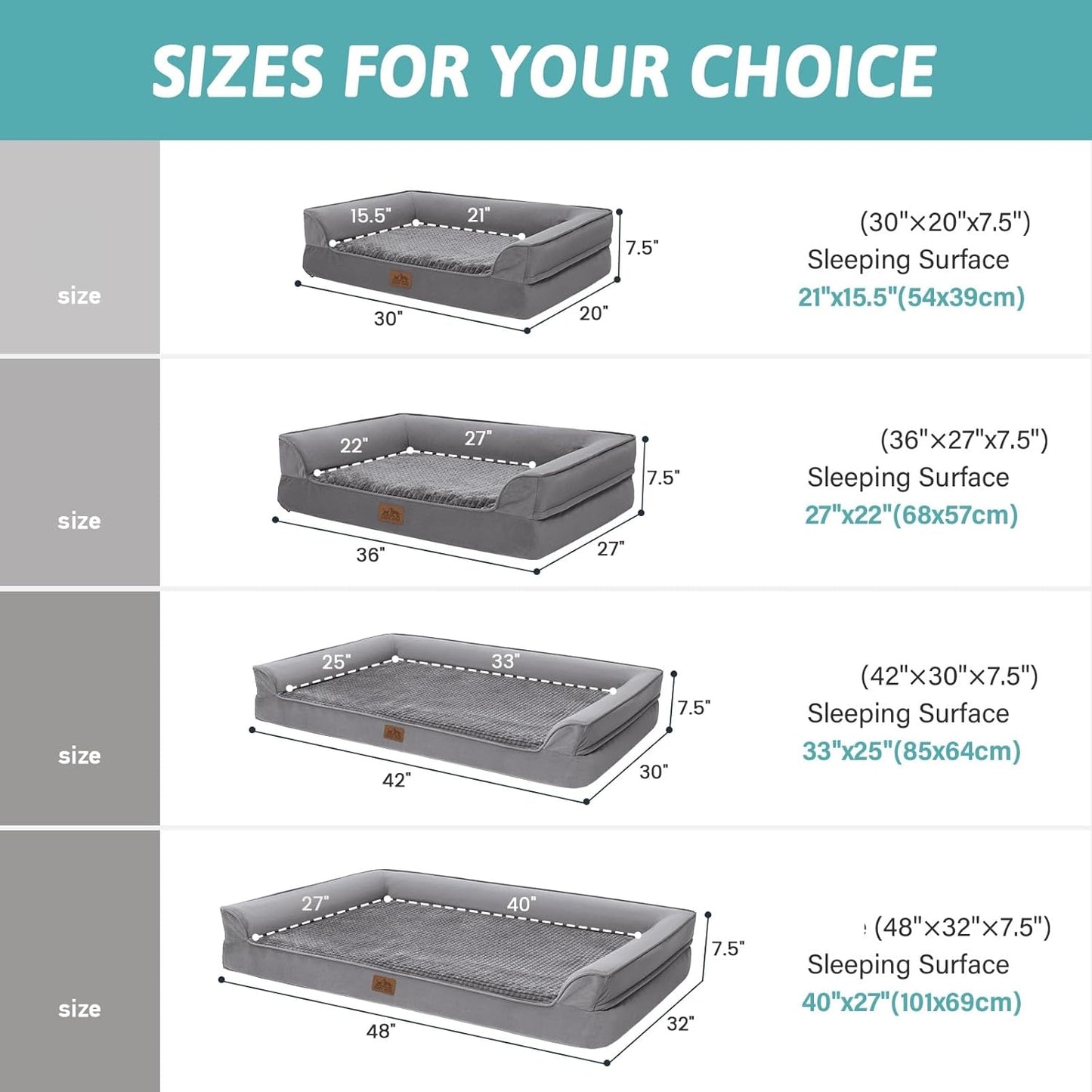 Orthopedic Dog Bed for Large Dog, Pet Couch for Medium Dog Cat, Big Supportive Foam Bolster Sofa with Waterproof Lining Cover, Anti-Slip, Comfort, Washable, 36x27x7.5 in, U Shape, Grey