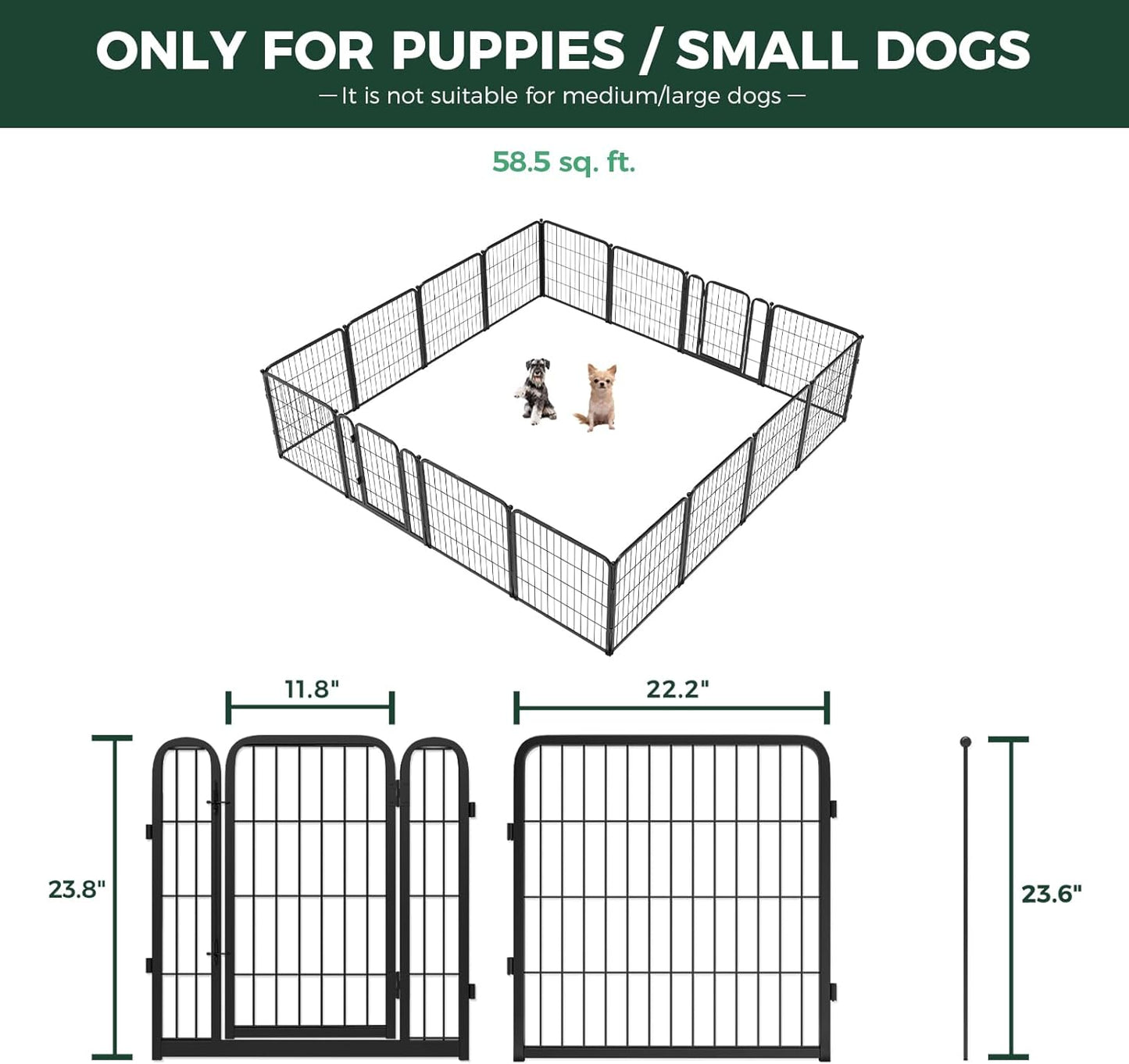 FXW Homeplus Unleashed Indoor Dog Playpen - Stress-Free and Safe Play, Heavy Duty 24 Inch 16 Wire Panels Dog Pen for Puppy and Small Dogs, Black│Patented