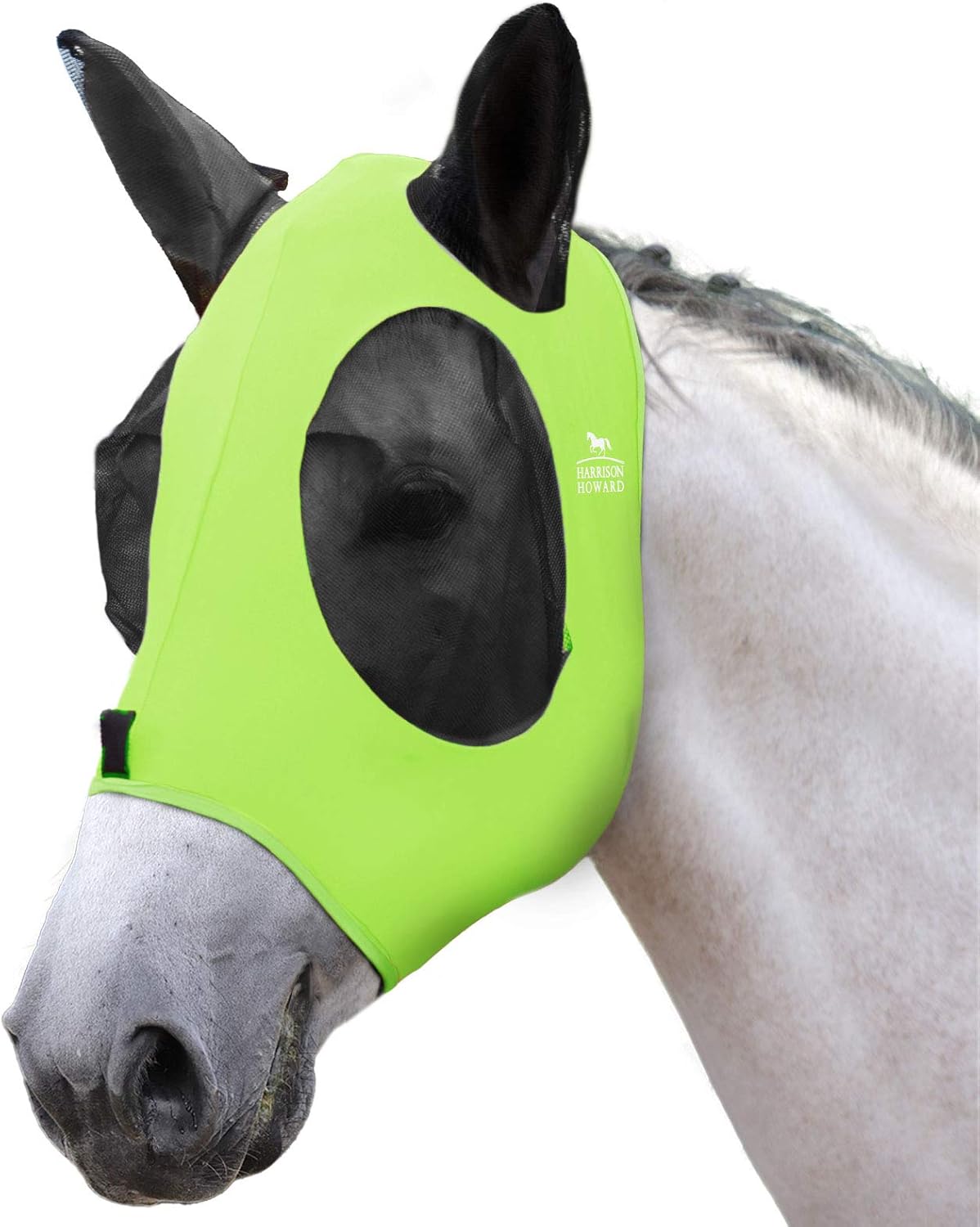 Harrison Howard Super Comfort Stretchy Fly Mask Large Eye Space with UV Protection Soft on Skin with Breathability Fluro Lime Full Size