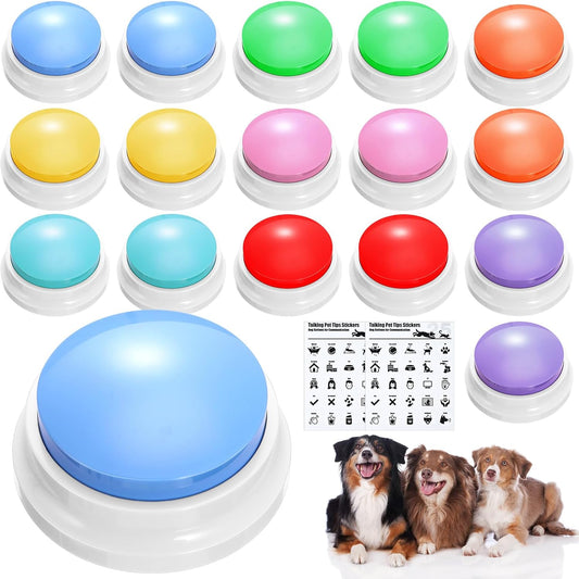 Jerify 16 Pieces Dog Buttons for Communication Voice Recordable Cat Dog Talking Buzzers Set with Stickers 30 Seconds Pet Speech Training Buttons for Pet Cat Training Interactivity(Fresh Colors)