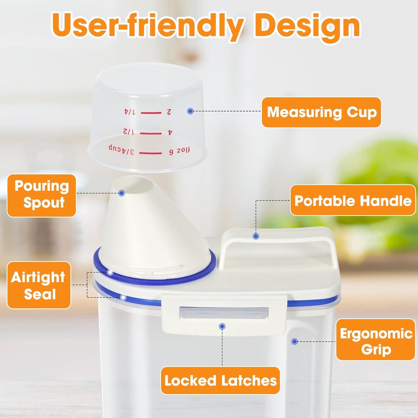 TBMax Rice Cereal Container Oatmeal Dispenser - 2 Pack Rice Storage Container with Measuring Cup + Easy Pouring Spout, Perfect for Flour Sugar Grain Nuts Kitchen Pantry Storage Organization