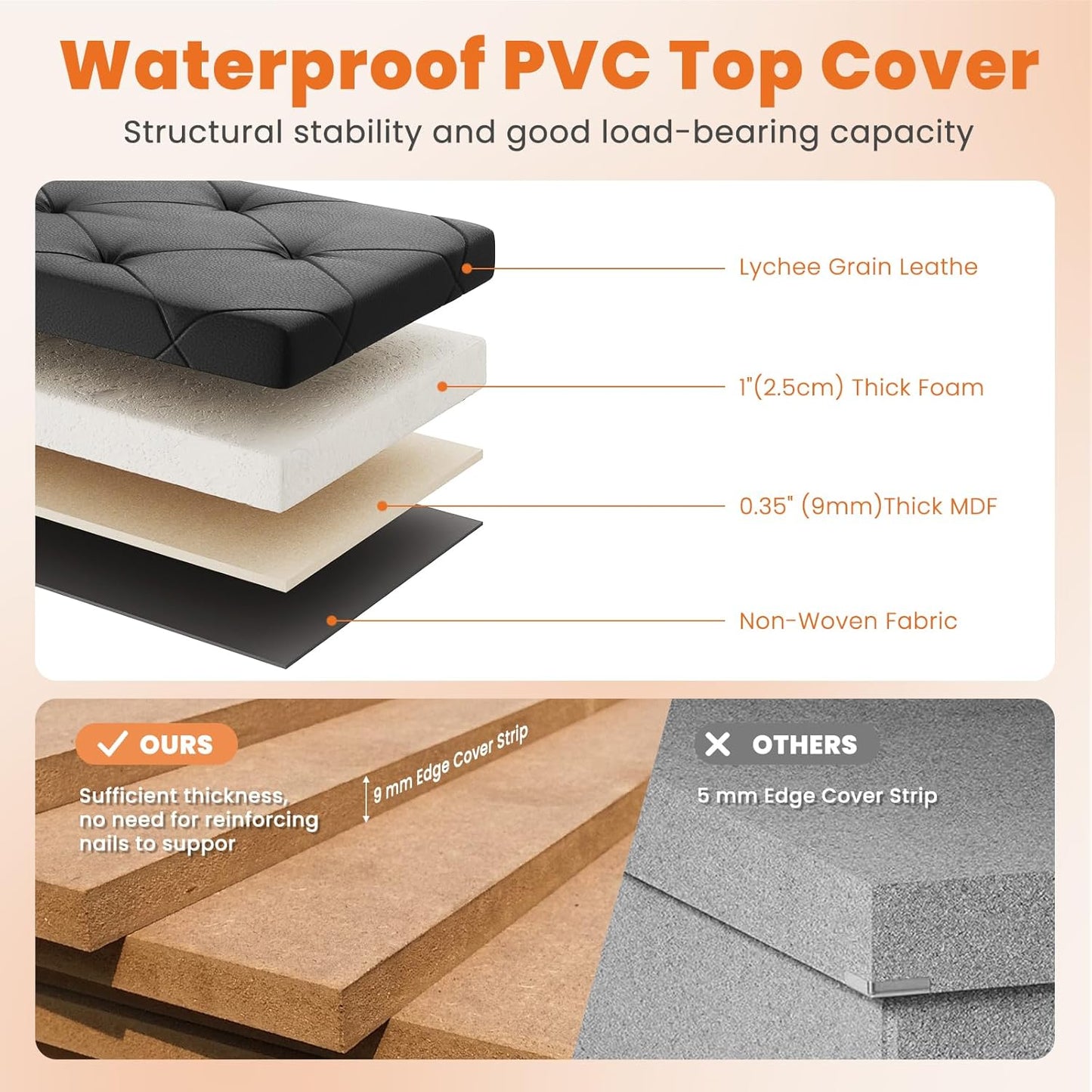 Sweetcrispy 43 Inches Folding Ottoman with Storage Bench, Foot Rest Stool, End of Bed Storage Bench Upholstered, Load 660 lbs, for Living Room, Lychee Grain Leather, Black