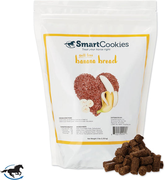 SmartEquine SmartCookies | Healthy Treats for Horses Made from Coconut Meal, Beet Pulp, Alfalfa, and Flaxseed Oil | No Sugar Added Horse Treats | Banana Bread Flavor Cookies for Horses, 3 lb Bag