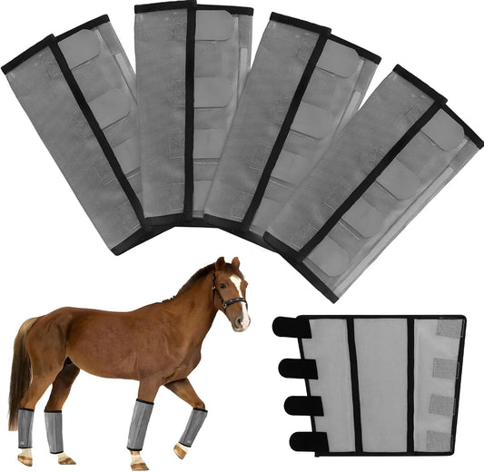 Mesh Horse Fly Boots Set of 4，Adjustable and Universal Loose Fitting & Non-Slip Horse Fly Leggings for Horses,Reduce Stressful Stomping (Grey)