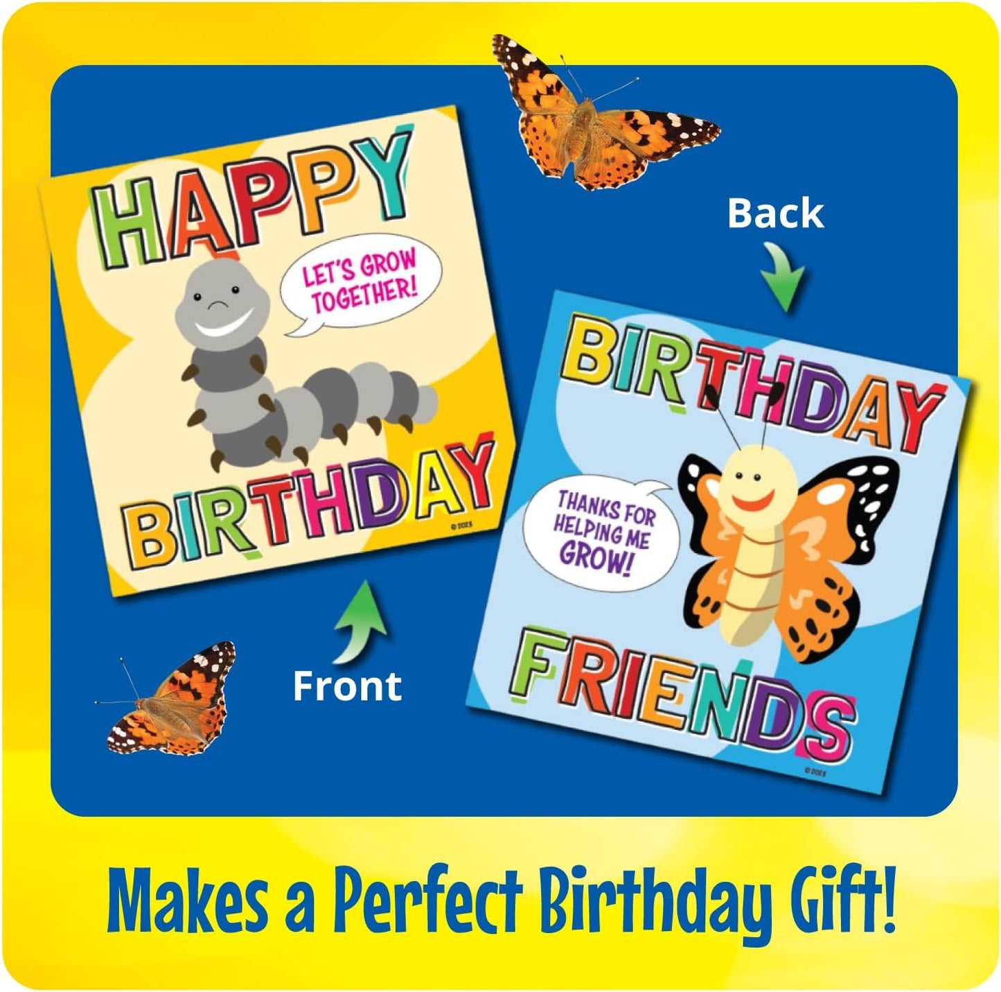 Insect Lore Butterfly Garden with Giant Birthday Card | 5 Live Baby Caterpillars | STEM Journal, Habitat, Chrys-A-Lid, Feeder | Raise and Release Painted Lady Butterflies