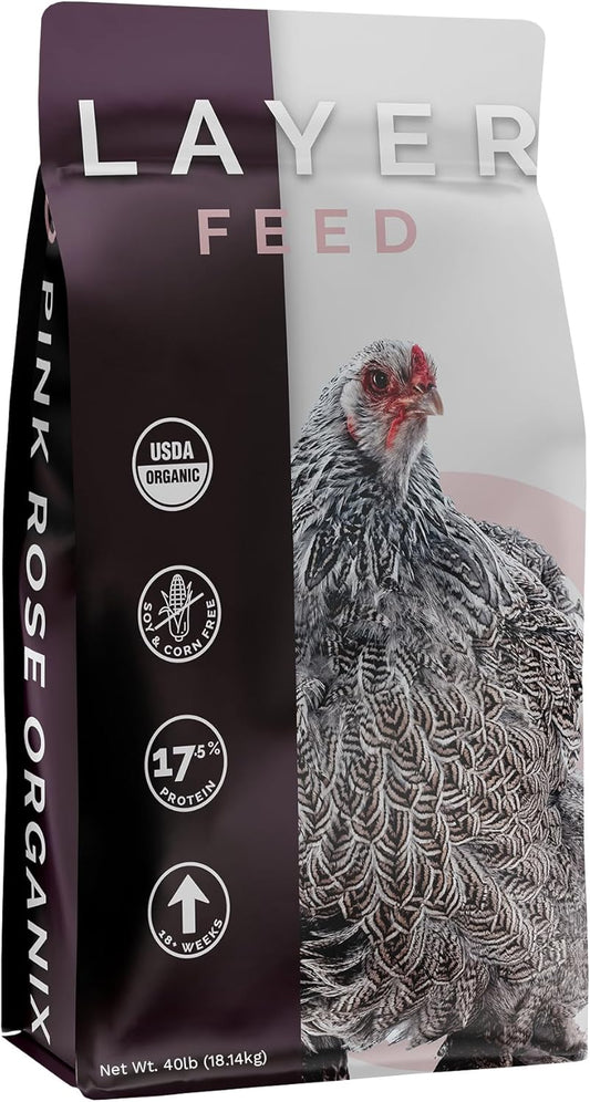 Layer Pellet Feed, 40lbs - Non-GMO, High-Protein Poultry Feed for Healthy Hens & Nutritious Eggs, 17.5% Protein - USDA Certified Organic Blend, Soy & Corn-Free