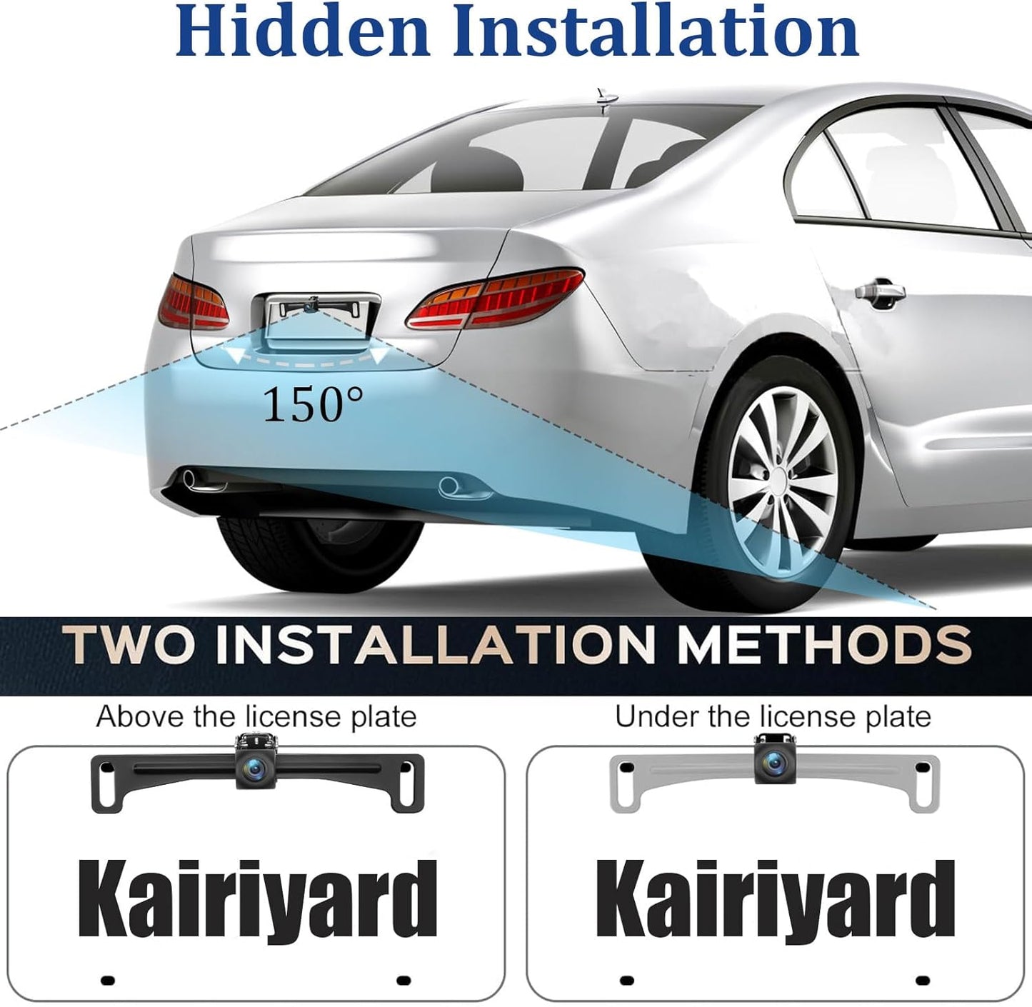 Kairiyard Backup Camera with 7 Inch Monitor, HD 1080P Reverse Rear View Camera Waterproof DIY Grid Lines No-Delay Wired License Plate Camera System for Truck Car SUV