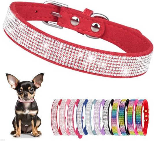 Rhinestone Dog Collar for Small Dogs, Bling Diamond Fancy Crystal Glitter Pretty Jewel Pet Puppy Collars for XXS XS Small Medium Large Breed Girl Dogs Female Cats Kitten, Red M