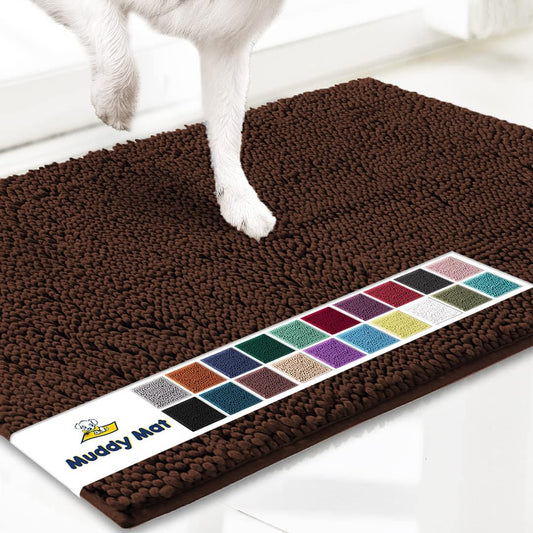 Muddy Mat® Original Dog Door Mat for Muddy Paws, Super Absorbent Microfiber, Non-Slip Washable Pet Rug, Quick Dry Chenille Entryway Carpet, Machine Washable Indoor Outdoor mat, Brown 24"x120"