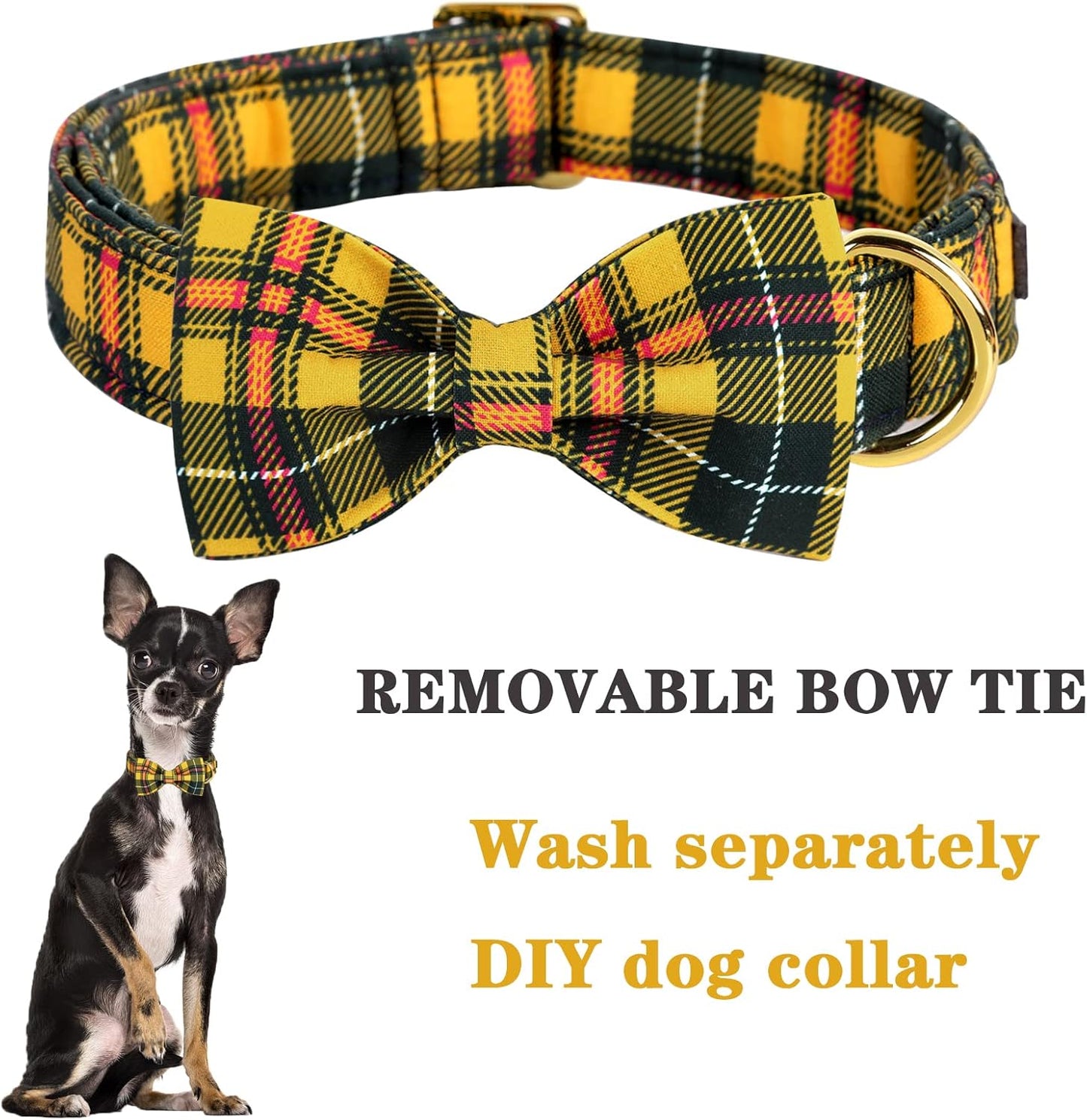 Unique style paws Bowtie Dog Collar Cotton Plaid Collar Adjustable Puppy Collar for Small Medium Large Dogs-S