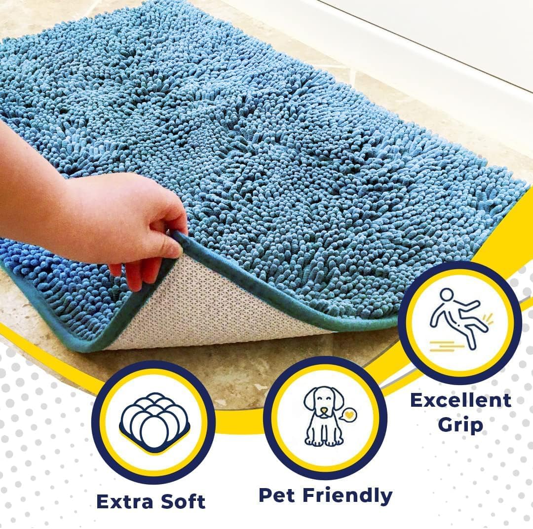 Muddy Mat® Original Dog Door Mat for Muddy Paws, Super Absorbent Microfiber, Non-Slip Washable Pet Rug, Quick Dry Chenille Entryway Carpet, Machine Washable Indoor Outdoor mat, Sky Blue 18"x28"