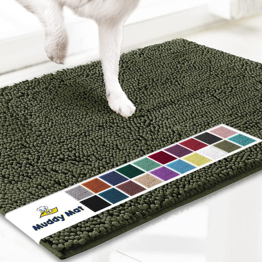 Muddy Mat® Original Dog Door Mat for Muddy Paws, Super Absorbent Microfiber, Non-Slip Washable Pet Rug, Quick Dry Chenille Entryway Carpet, Machine Washable Indoor Outdoor mat, Army Green 18"x28"
