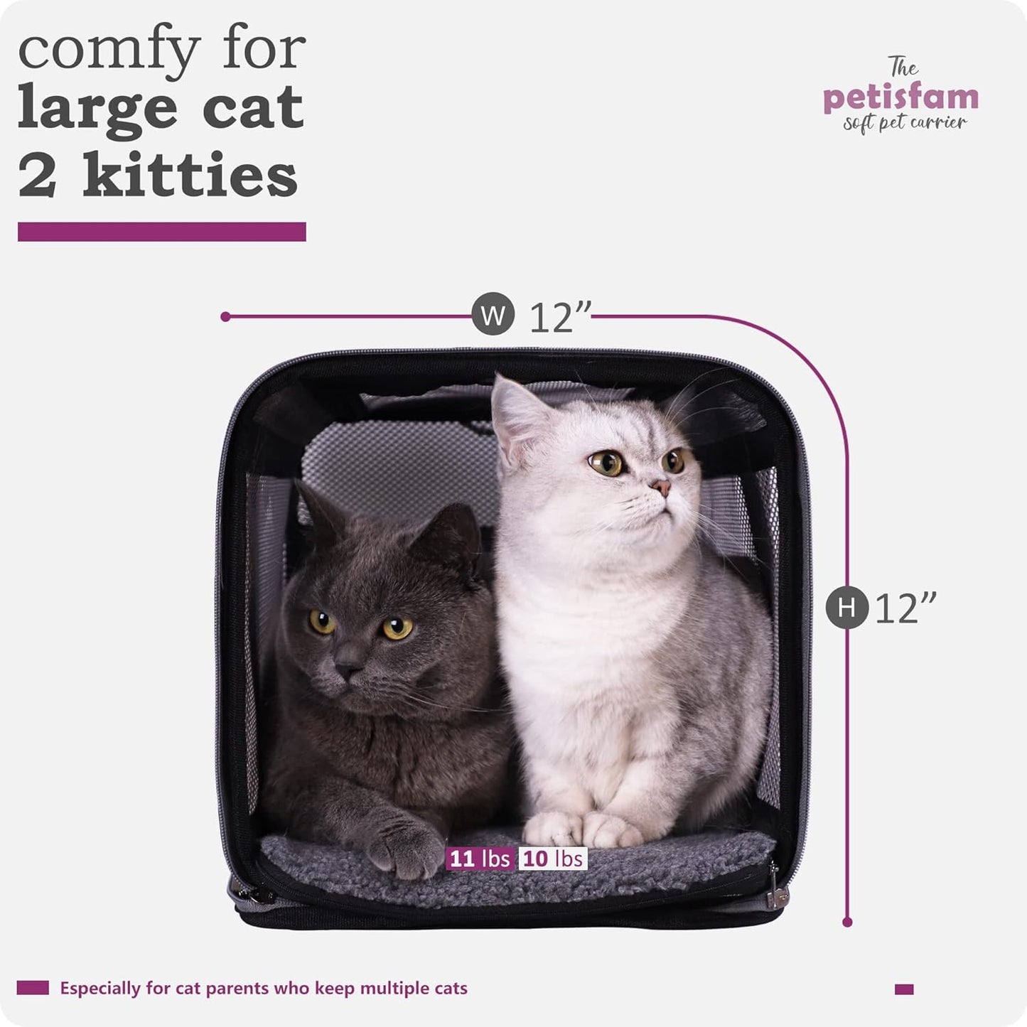 petisfam Soft Pet Carrier for Large and Medium Cats, 2 Kitties, Small Dogs. Easy to Get Cat in, Great for Cats That Don't Like Carriers (Viva Magenta)