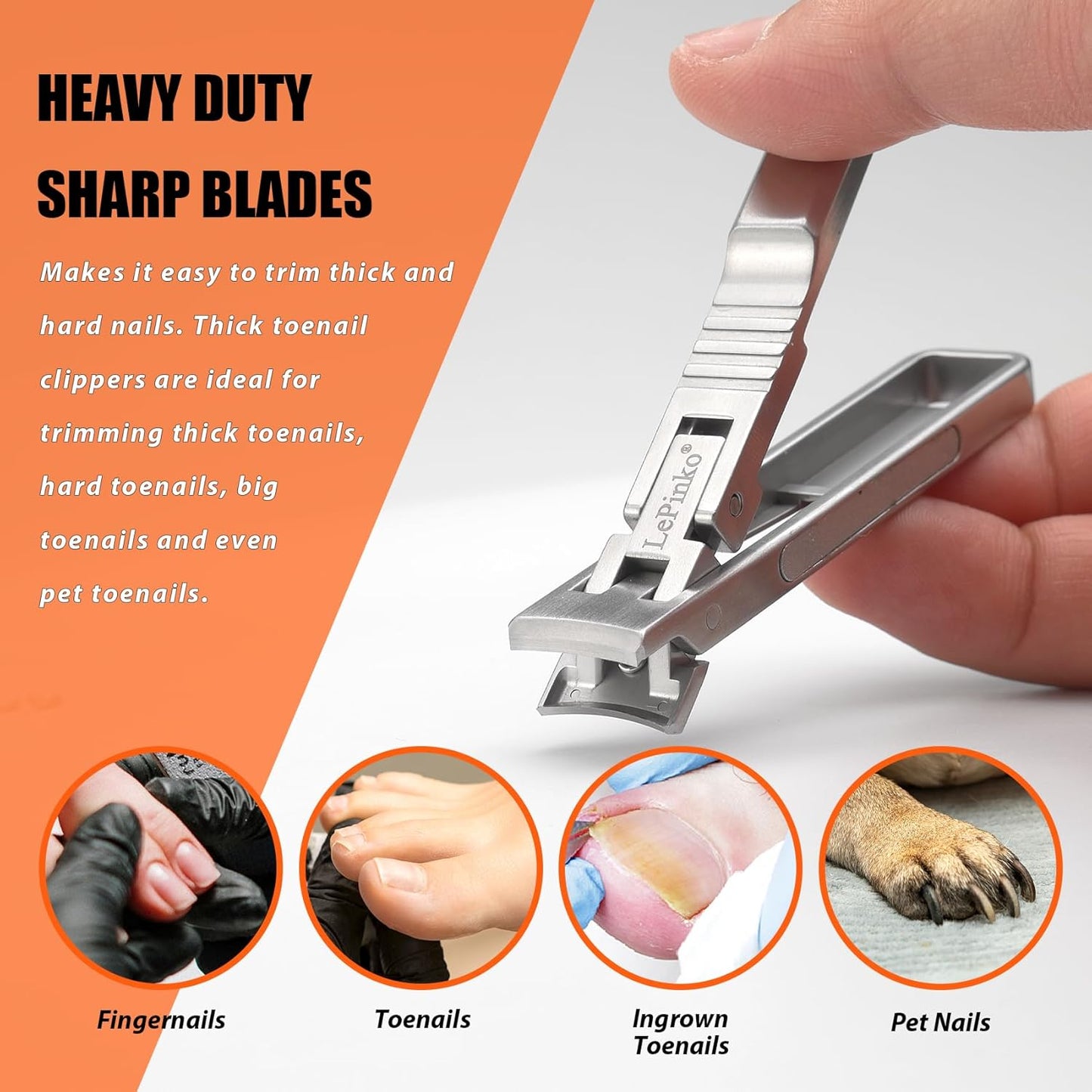Nail Clipper for Thick Toenails and Fingernails, Portable Toenails Clippers for Seniors, Nail Cutter with Catcher, Nano Glass Nail Buffer, Gifts for Stocking Stuffers Men Women