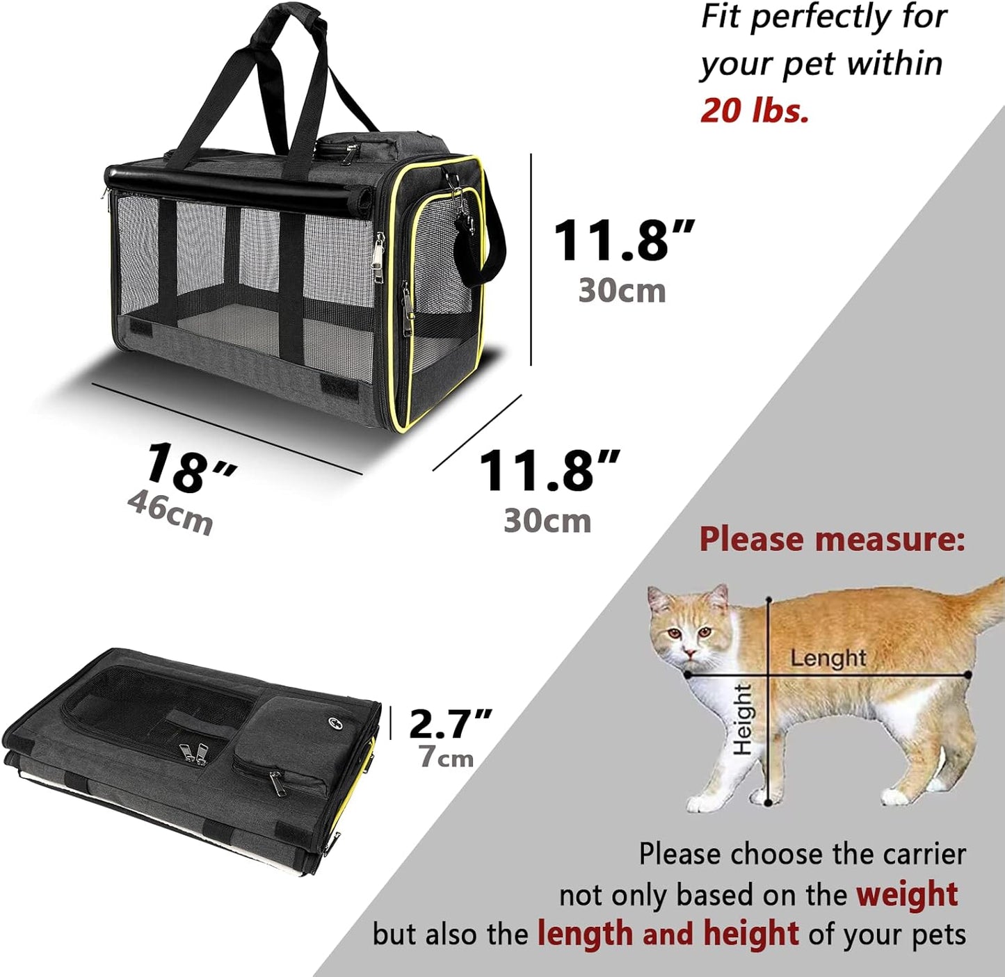 Cat Carriers for Large Cats 20 lbs+ Soft Pet Carrier for Small Dog/Durable 2 Kitty Travel Bag/Medium Big Cats Puppy 15 Pounds/Softside Cat Carrier Large