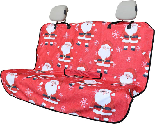 Back Seat Cover for Car Trucks Van SUV,Waterproof Rear Bench Towel Seat Covers for Dogs and Kids,Automotive Backseat Protector (Santa Claus)
