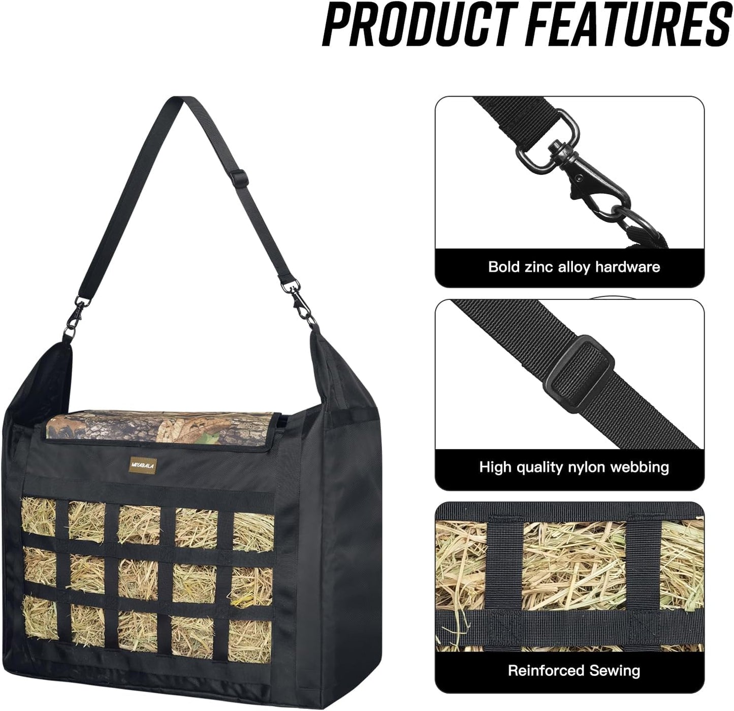 Hay Bag for Horses,Slow Feeder for Horse/Donkey/Goat, Premium 1680D Oxford Cloth,Easy to Fill and Hang with Extra Large Opening（Camo）