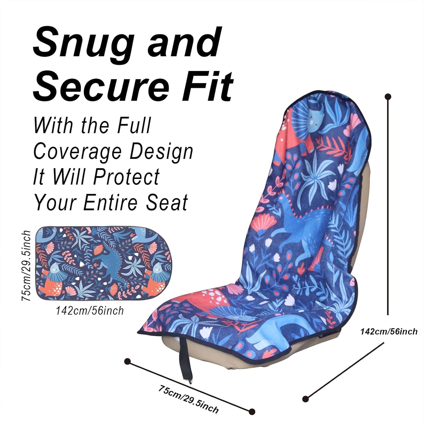 Car Seat Cover Protector Front Seats,for Gym Workout,Running,Swimming,Beach and Hiking,Waterproof Sweat Towel Bucket Seat Covers for Cars SUV Trucks (Dinosaur, 1Pcs)