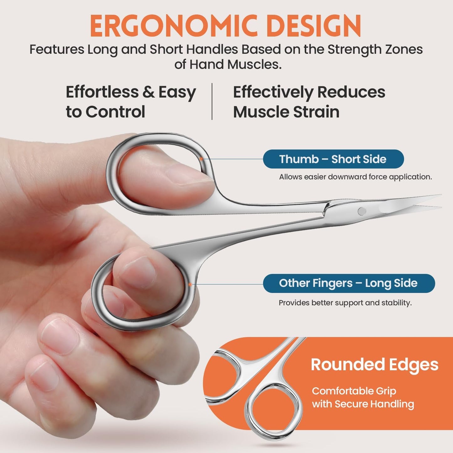 THRAU Left-Handed Cuticle Scissors – Surgical Grade Stainless Steel with Sharp Curved Tip for Cuticles, Nails, Eyebrows, Eyelashes, Nose Hair & Beard – Ideal for Manicure & Precise Grooming