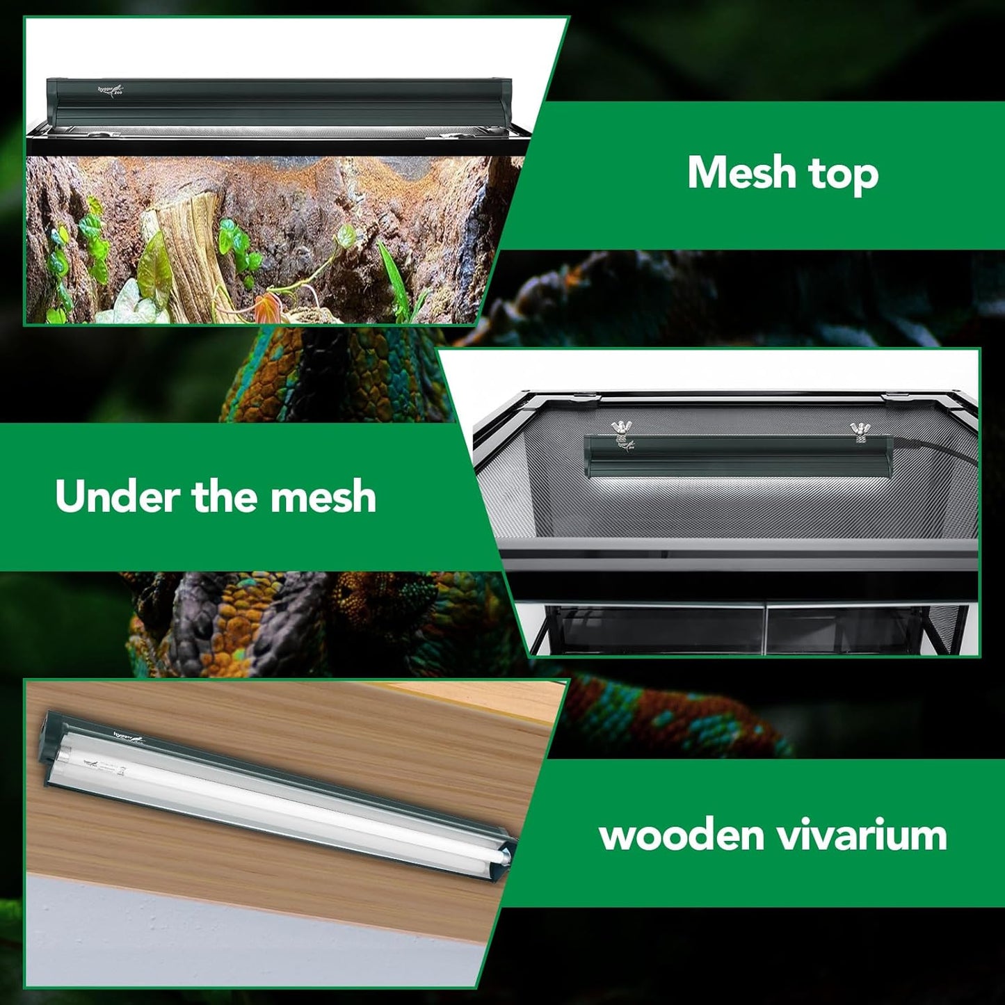 T5 Reptile Light Fixture Green Combo Kit 39W Light Fixture Reptile Terrarium Hood 10.0 UVB Light Bulb Fluorescent Tube Ideal for Tropical and Deserts Such as Bearded Dragon Lizards and Tortoises