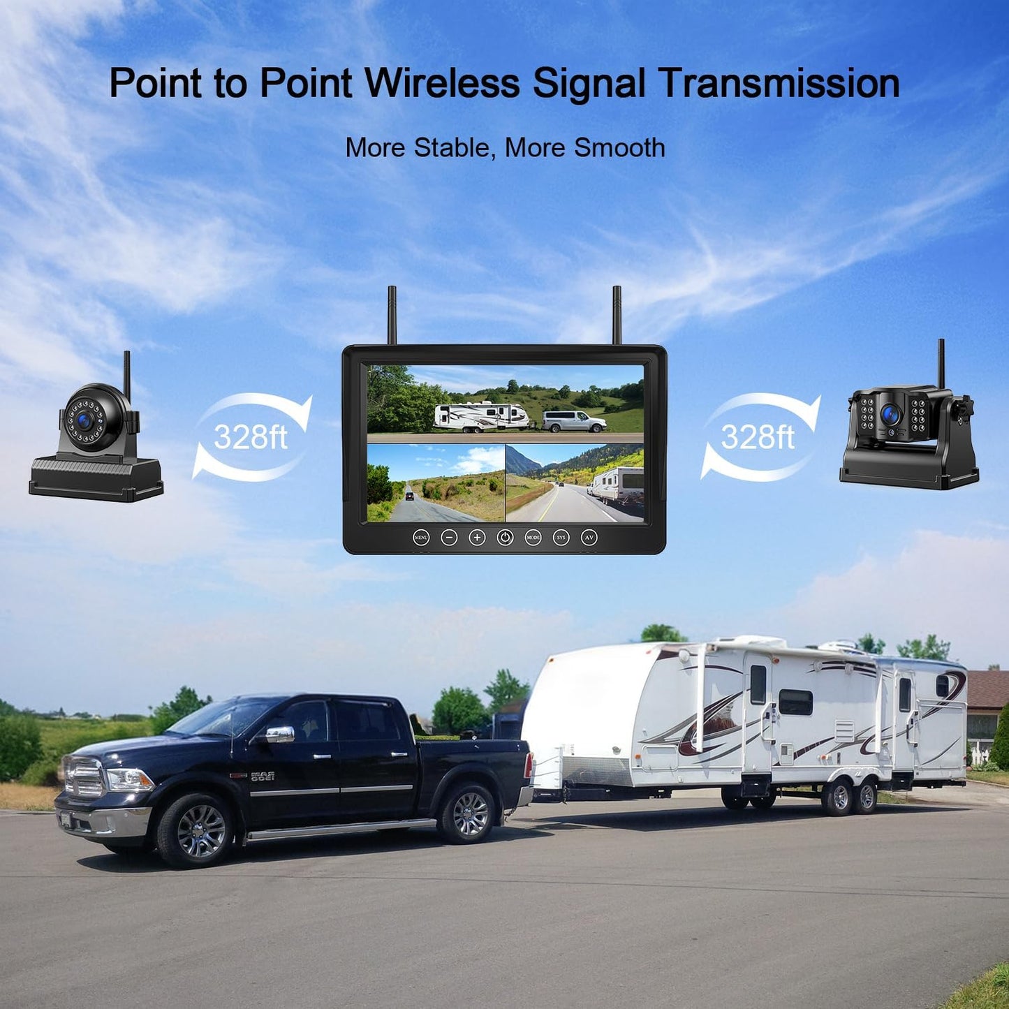 Fookoo 1080P 9" Magnetic Wireless Backup Camera, HD 9" IPS Monitor, Rechargeable 2 Side View 1 Rear View Cameras,1 Min Easy Install, Long Battery Life No Drilling IR Light for Trailer RV Truck DCX903