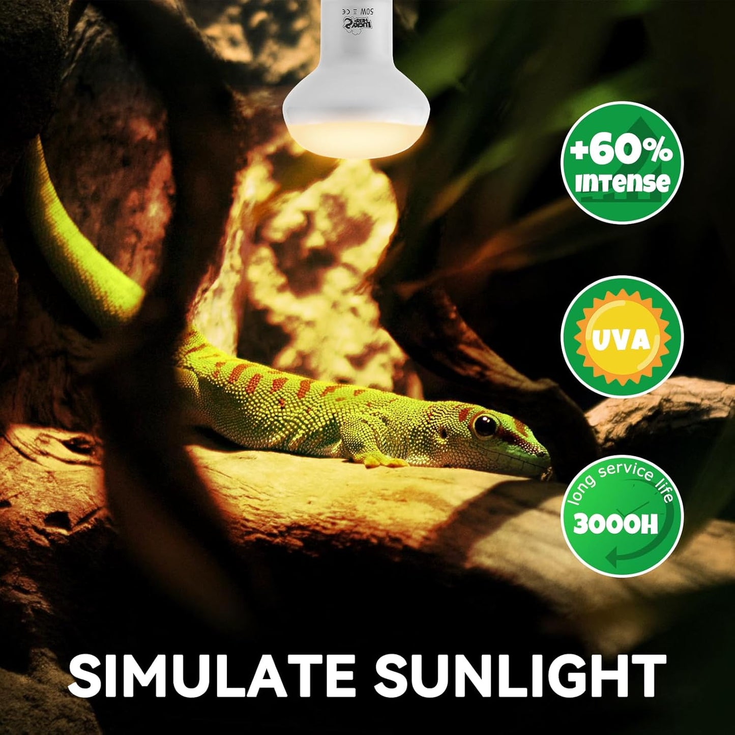 LUCKY HERP Intense Heat Lamp Bulbs for Reptiles 50W 2 Pack, UVA Daylight Reptile Heat Lamp, Reptile Basking Heat Light Bulb for Amphibian, Tortoise, Bearded Dragon, Lizard, Turtle, Snake Heating Use