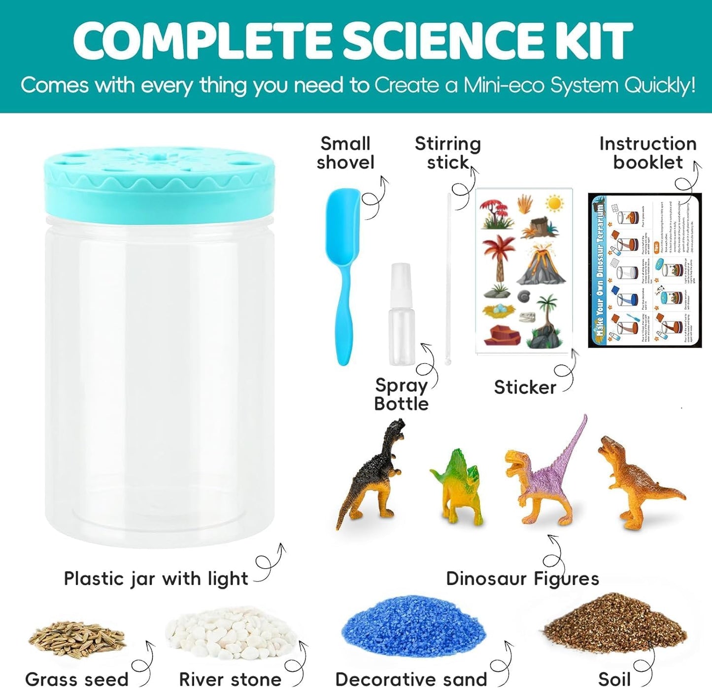 Light Up Dinosaur Terrarium Kit for Kids,Educational Science Kits,Gardening Kits Science Activities for Boys & Girls,DIY Creative Dinosaur Toys,Arts and Crafts Kit Gifts for Ages 4 5 6 7 8-12