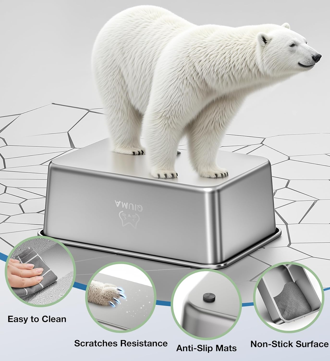 2 Packs Stainless Steel Cat Litter Box, 17.5" L×13.6" W×5.9" H, Metal Kitty Litter Box with High Sided for Small Cats, Non-Stick, Easy to Clean, Odor-Free