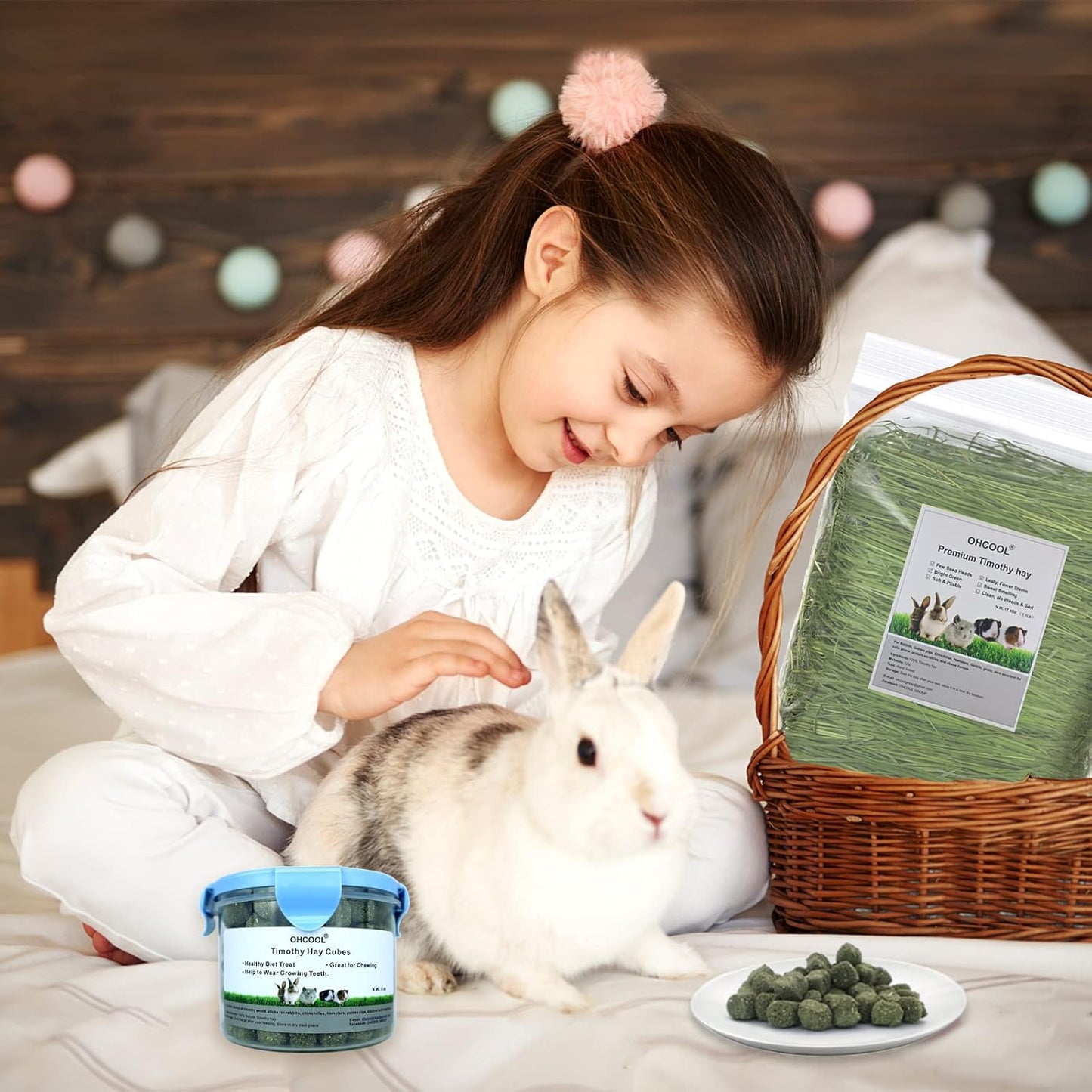 Timothy Hay Cubes 60 oz (6 * 10 oz) with Small Size - Timothy Grass Pellets for Tortoises Rabbits Guinea Pig Chinchilla