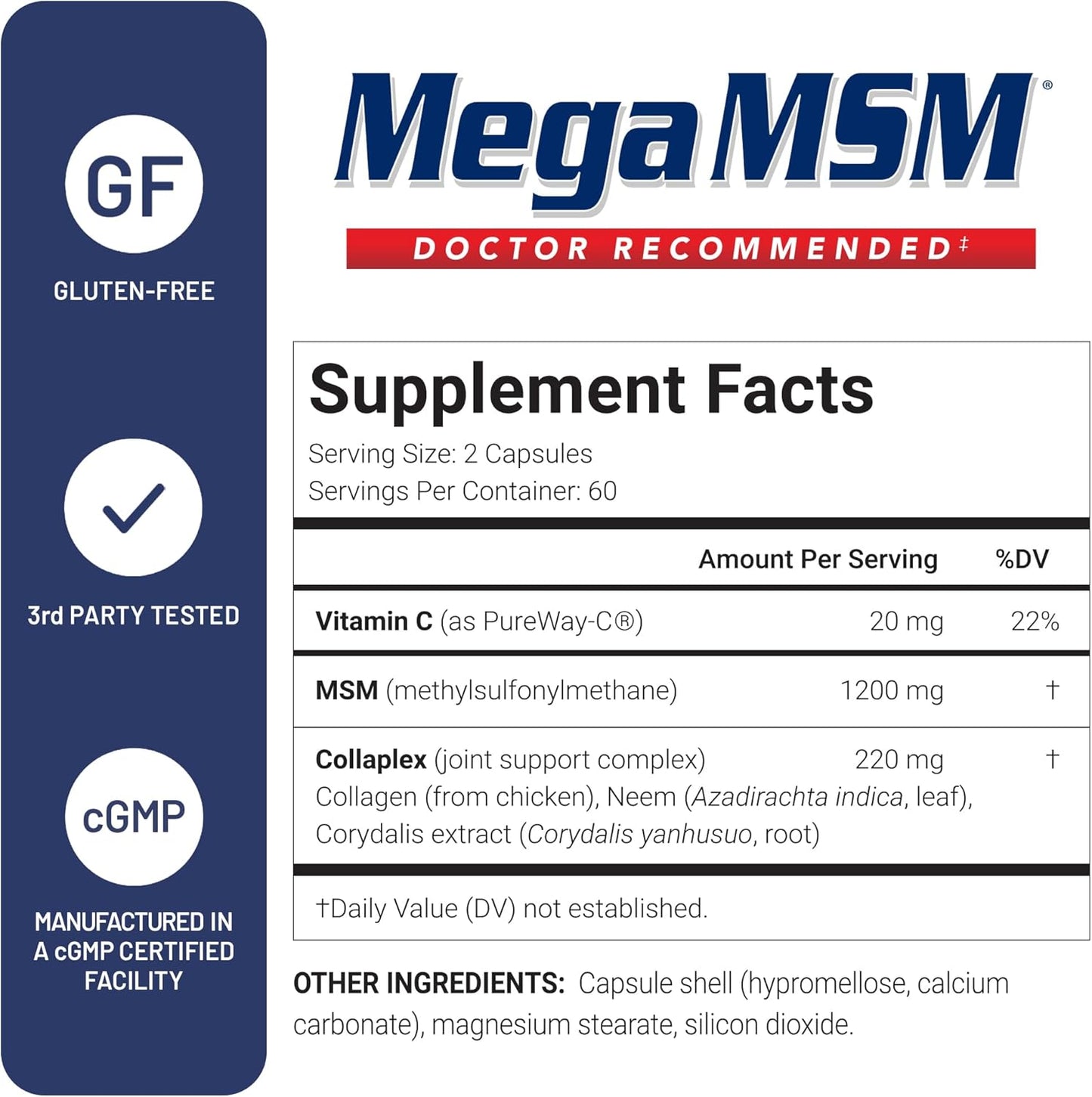 U.S. Doctors’ Clinical Mega MSM Supplement for Joints with MSM + Vitamin C + Collagen and Neem - Clinically Proven to Promote Cartilage Tendon & Ligament Health (1 Month Supply – 120 Capsules)