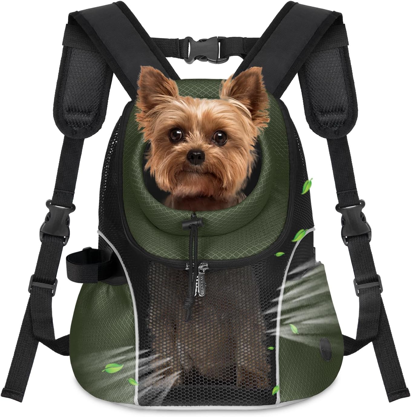 WOYYHO Pet Dog Carrier Backpack Small Dog Front Backpack Ventilated Mesh Dog Travel Back Pack with Safety Belt for Travel Hiking Cycling Outdoor Adventures (Size S: 2-4.5 lbs, Army Green)