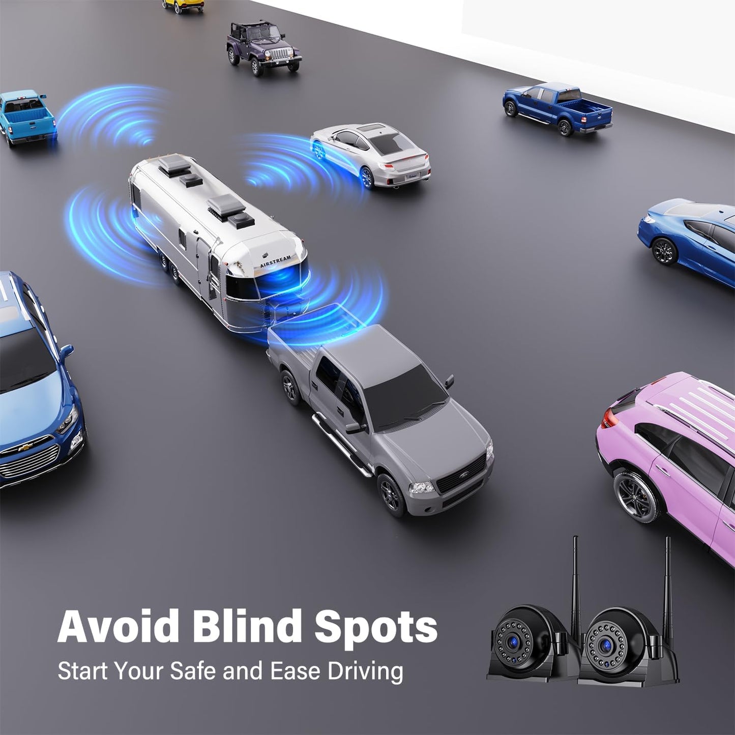 Wireless Backup Camera, 9 Inch HD 1080P Loop Recording Monitor with 2 Rear View Camera System for Cars, Trucks, RV, Trailers, IP69K Waterproof 152° View Camera, Stable Wireless Signal (W902)