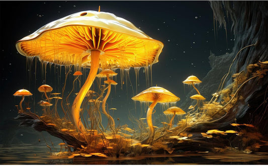 Fantasy Mushrooms Aquarium Background Fantasy Mushroom in Magical Enchanted Fairy Tale Stream Reptile Tank Enclosure Terrarium Backgrounds Mushroom Theme Landscape Fish Tank Backgrounds 60x24in